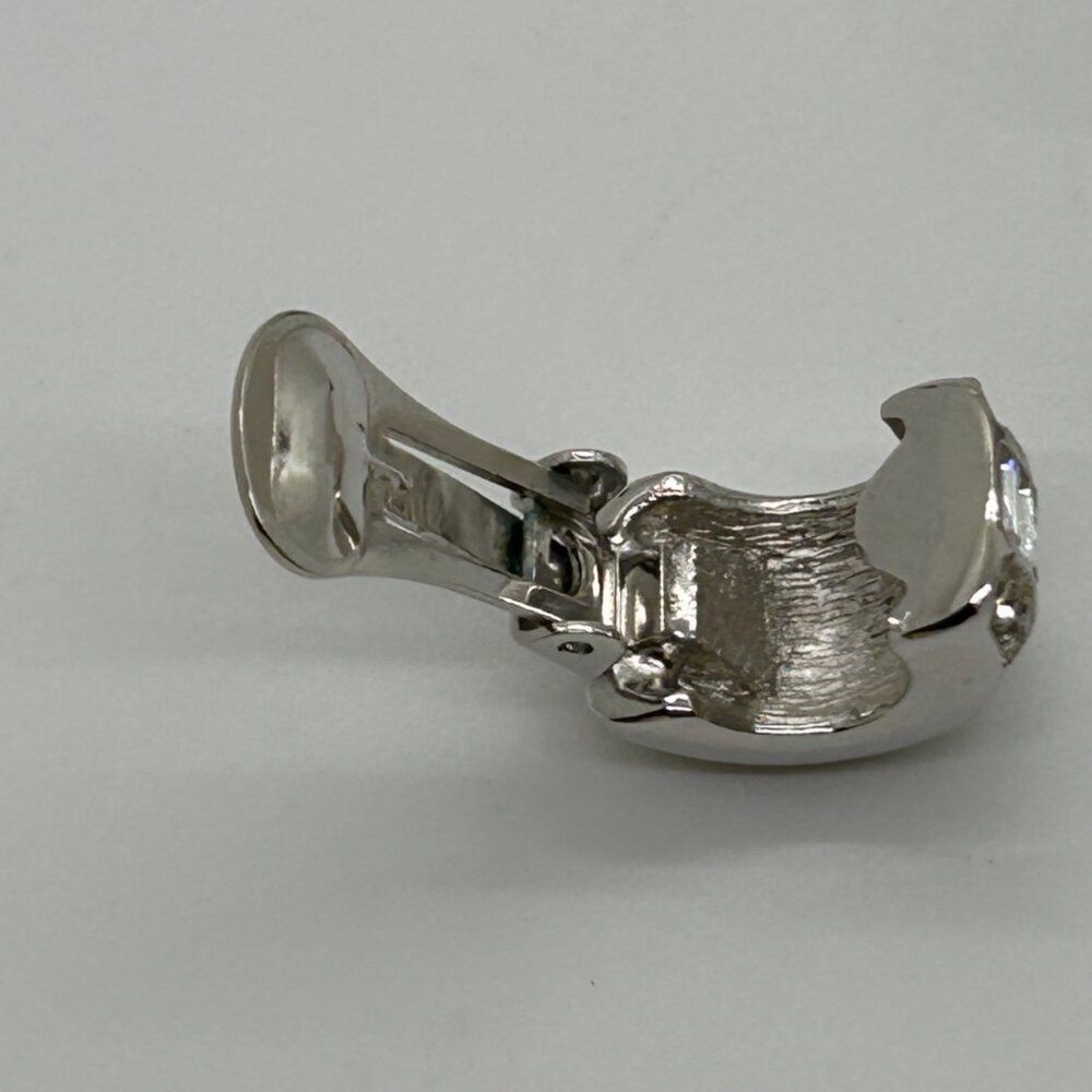 Christian Dior Vintage Clip-On Earrings With Rhinestones & Silver-Tone Metal - Picture 8 of 16